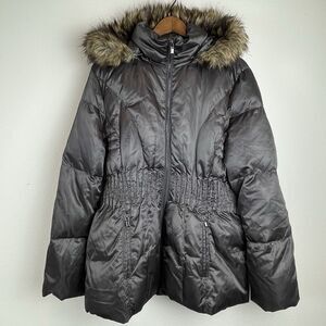 Laundry By Shelli Segal Womens Large Black Puffer Coat Jacket Faux Fur Hood-M